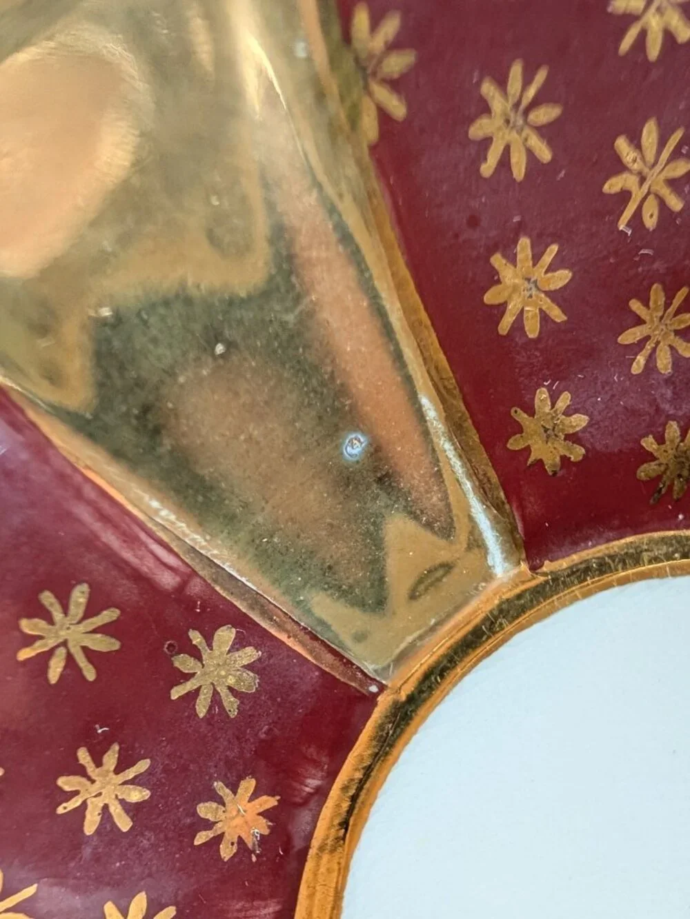Vintage Burgundy and Gold Scalloped Bone China Saucer Made in England